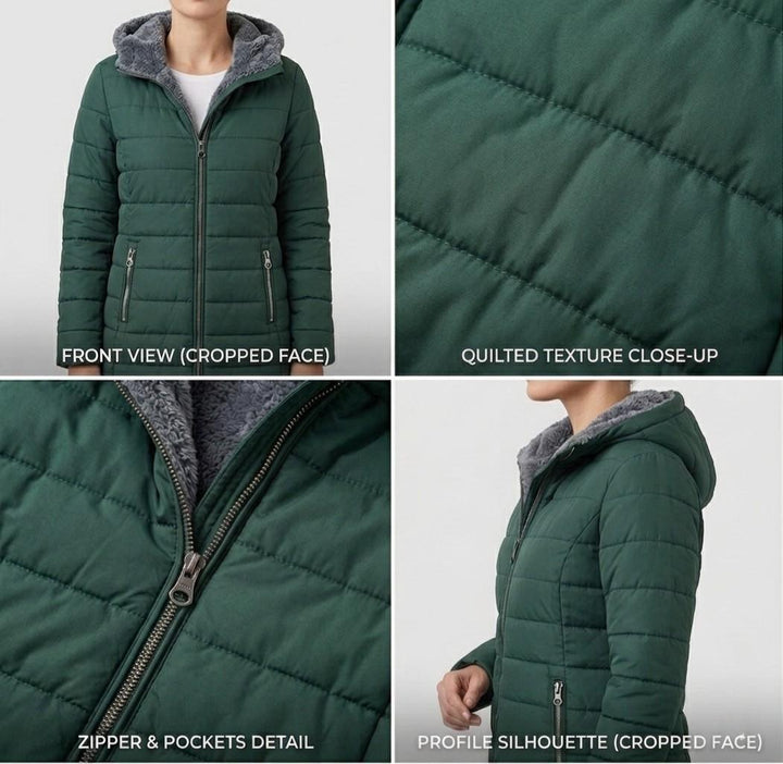 Casaco de inverno acolchoado com capuz para mulher