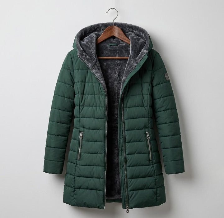 Casaco de inverno acolchoado com capuz para mulher
