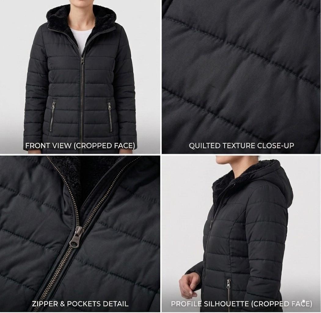 Casaco de inverno acolchoado com capuz para mulher