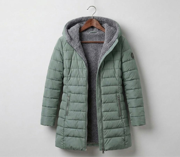 Casaco de inverno acolchoado com capuz para mulher
