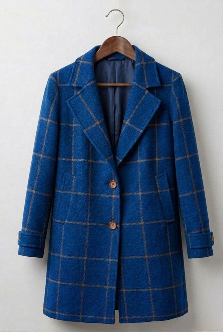 Manteau Long à Carreaux et Boutonnage Avant Pour Femme