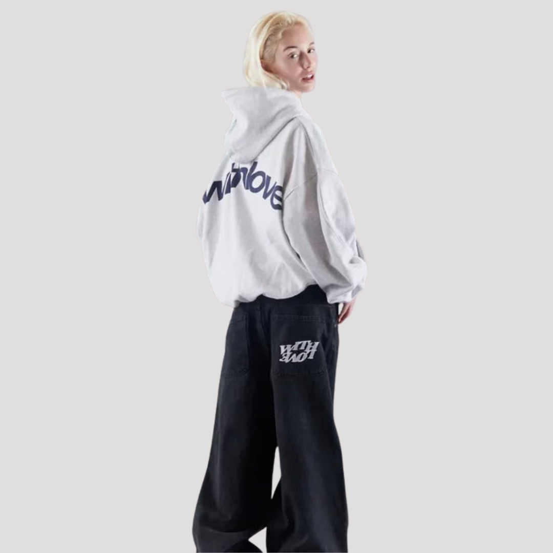 Felpa con cappuccio unisex oversize con motivo