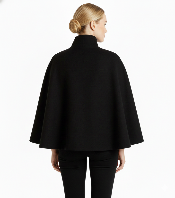 Belted cape coat with a stand-up collar for women