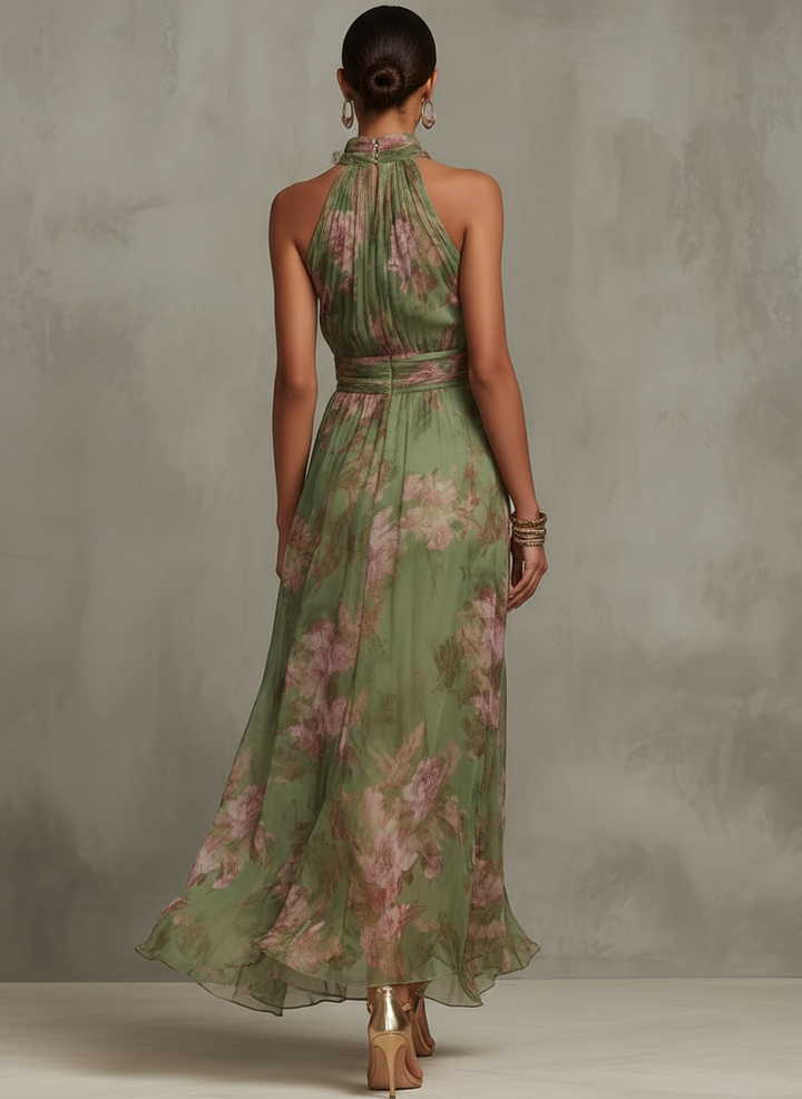 Robe Maxi Femme Fleurie Col Halter