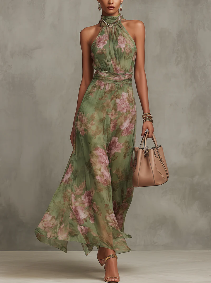 Robe Maxi Femme Fleurie Col Halter