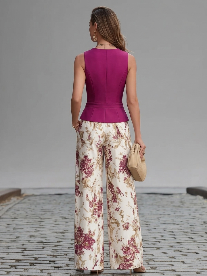 Ensemble Gilet Ajusté et Pantalon Large Pour Femme