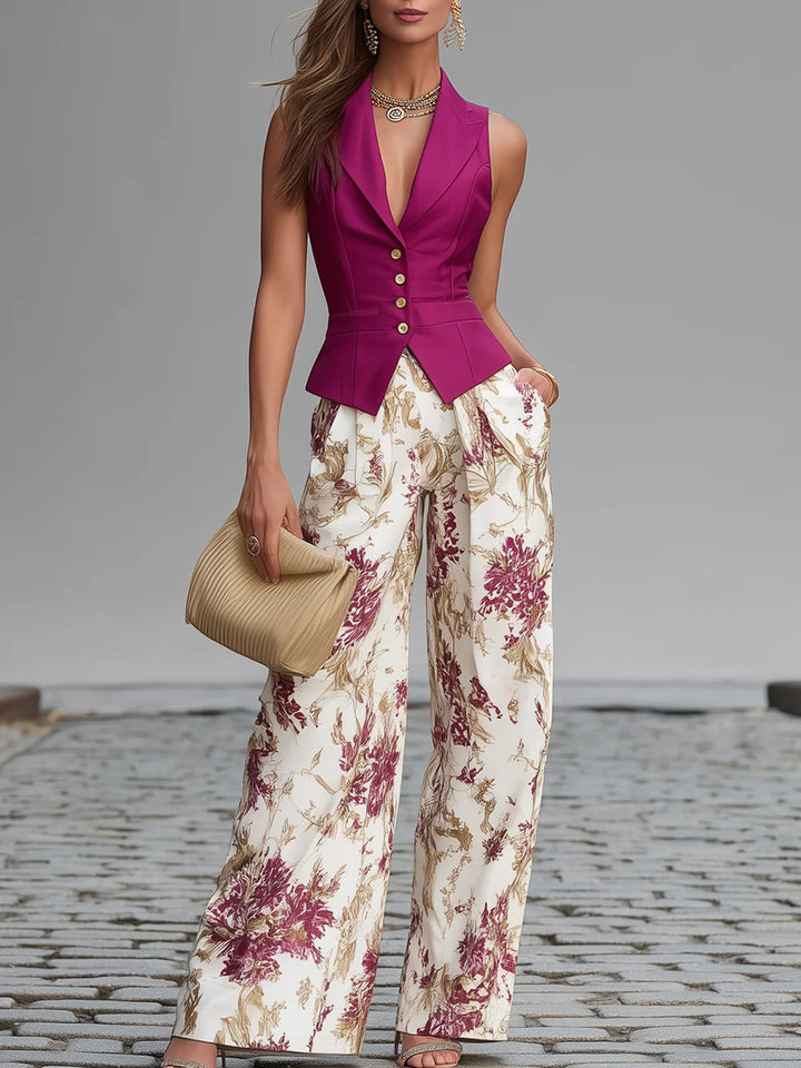 Ensemble Gilet Ajusté et Pantalon Large Pour Femme