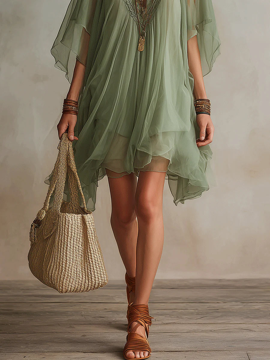 Bohemian Short, Flowy Ruffle Dress for Women