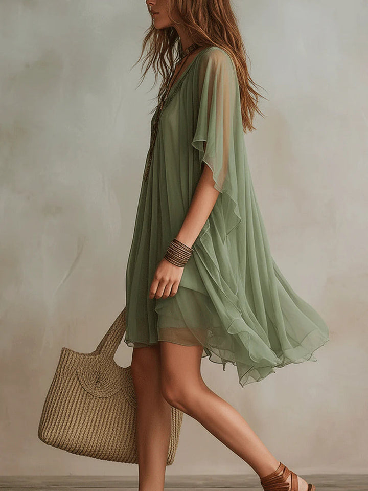Bohemian Short, Flowy Ruffle Dress for Women