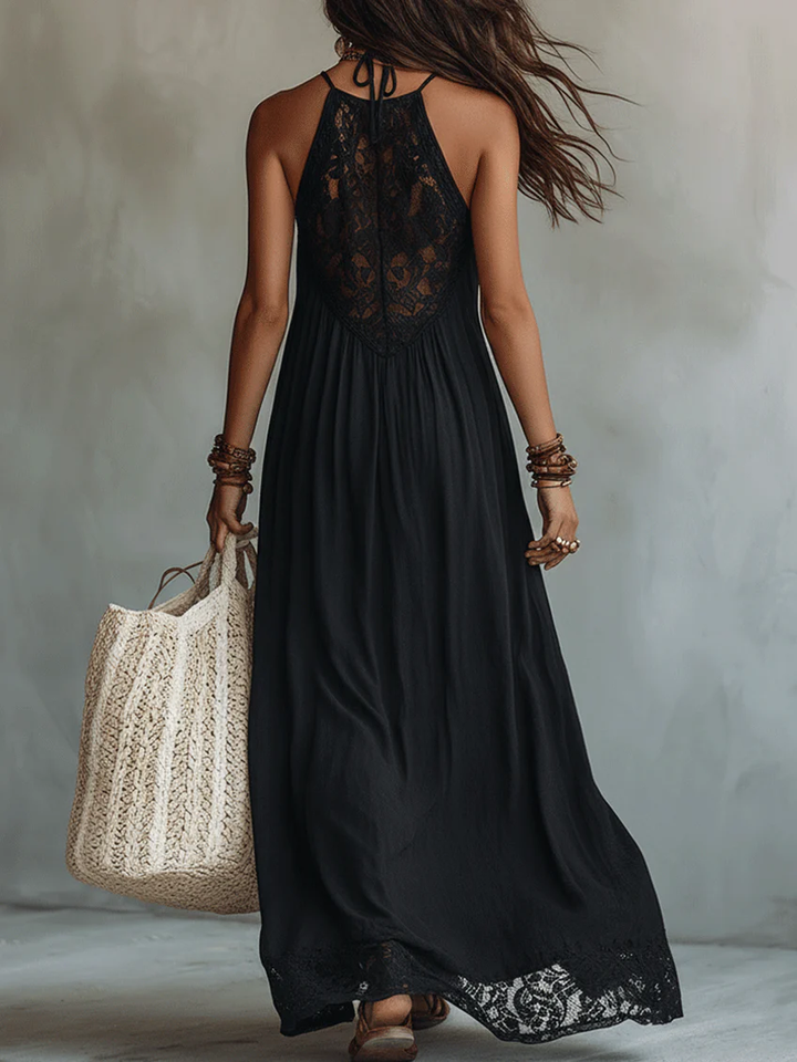 Robe Longue Bohème Sans Manches Pour Femme Avec Détails en Dentelle