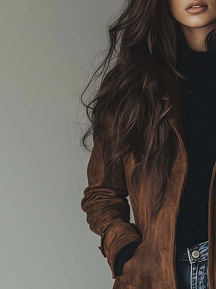 Trench-Coat Classique Pour Femme en Suédine Longue