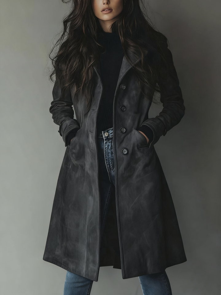 Trench-Coat Classique Pour Femme en Suédine Longue