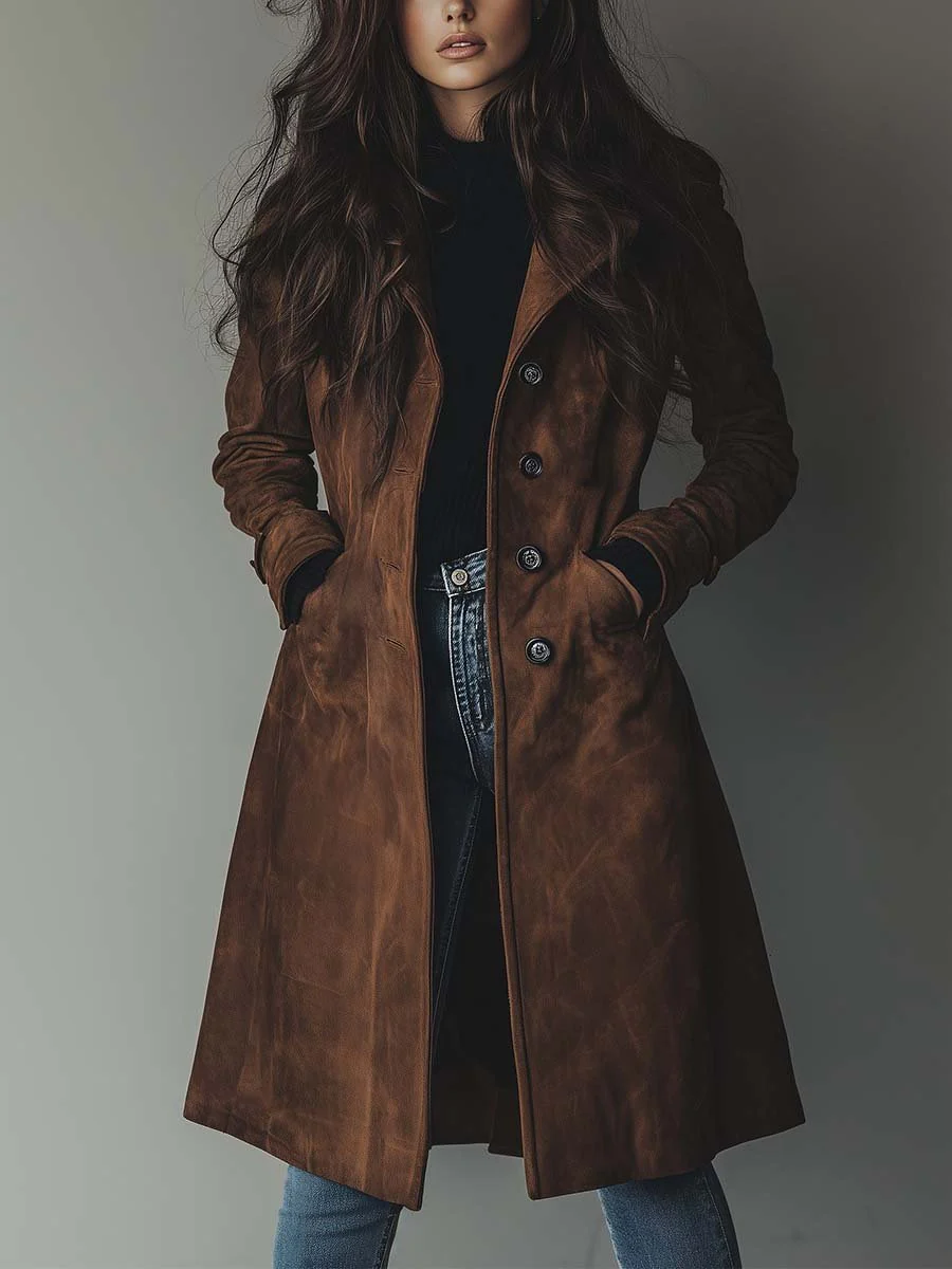 Trench-Coat Classique Pour Femme en Suédine Longue