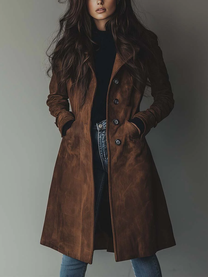 Trench-Coat Classique Pour Femme en Suédine Longue