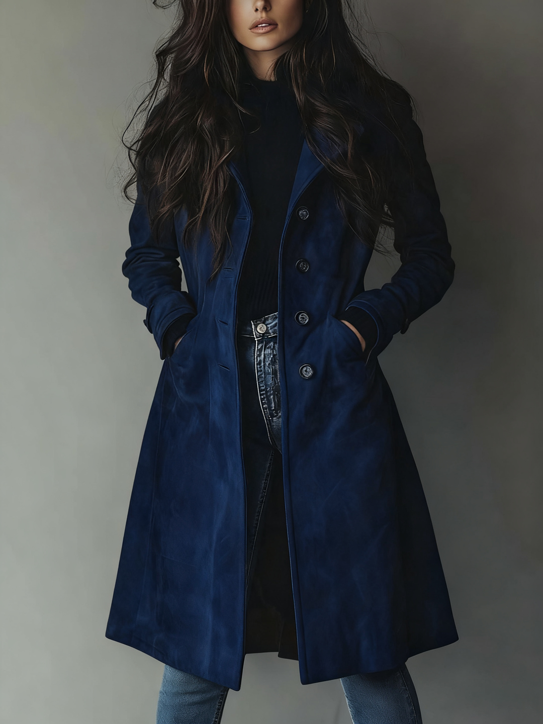 Trench-Coat Classique Pour Femme en Suédine Longue