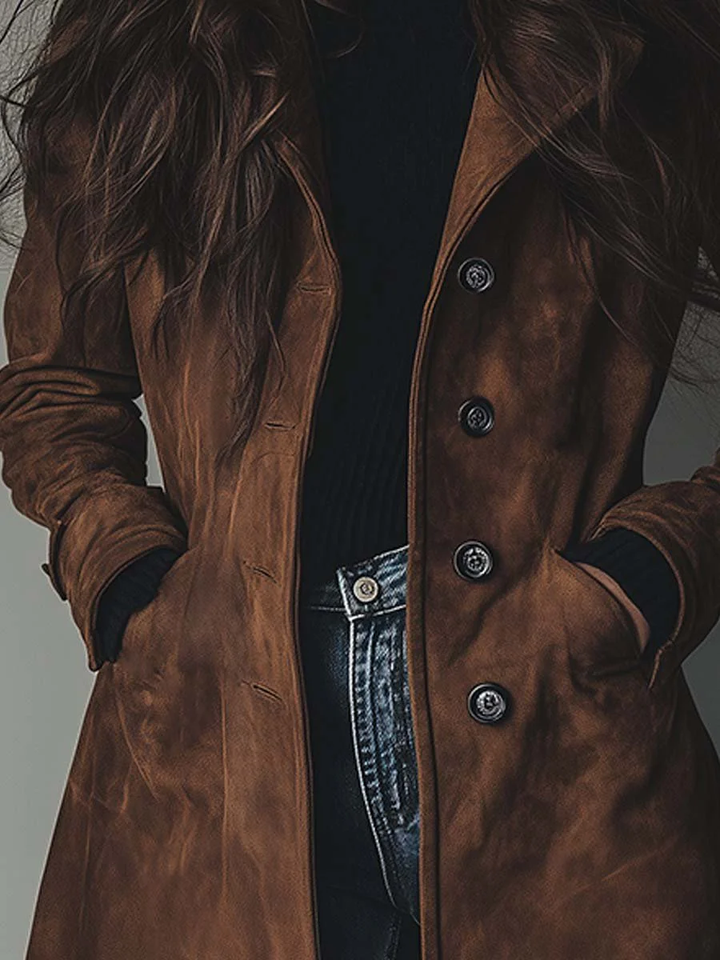Trench-Coat Classique Pour Femme en Suédine Longue