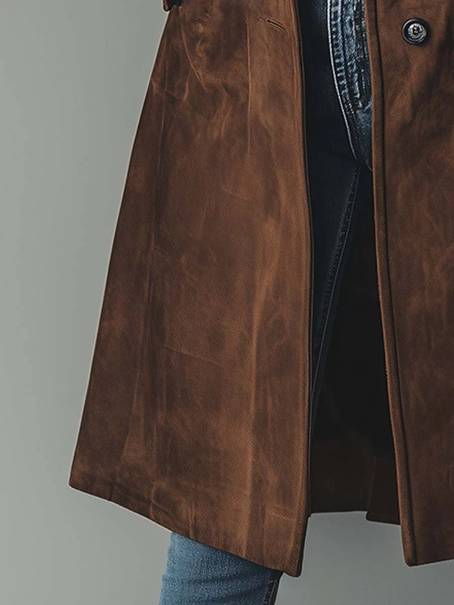 Trench-Coat Classique Pour Femme en Suédine Longue