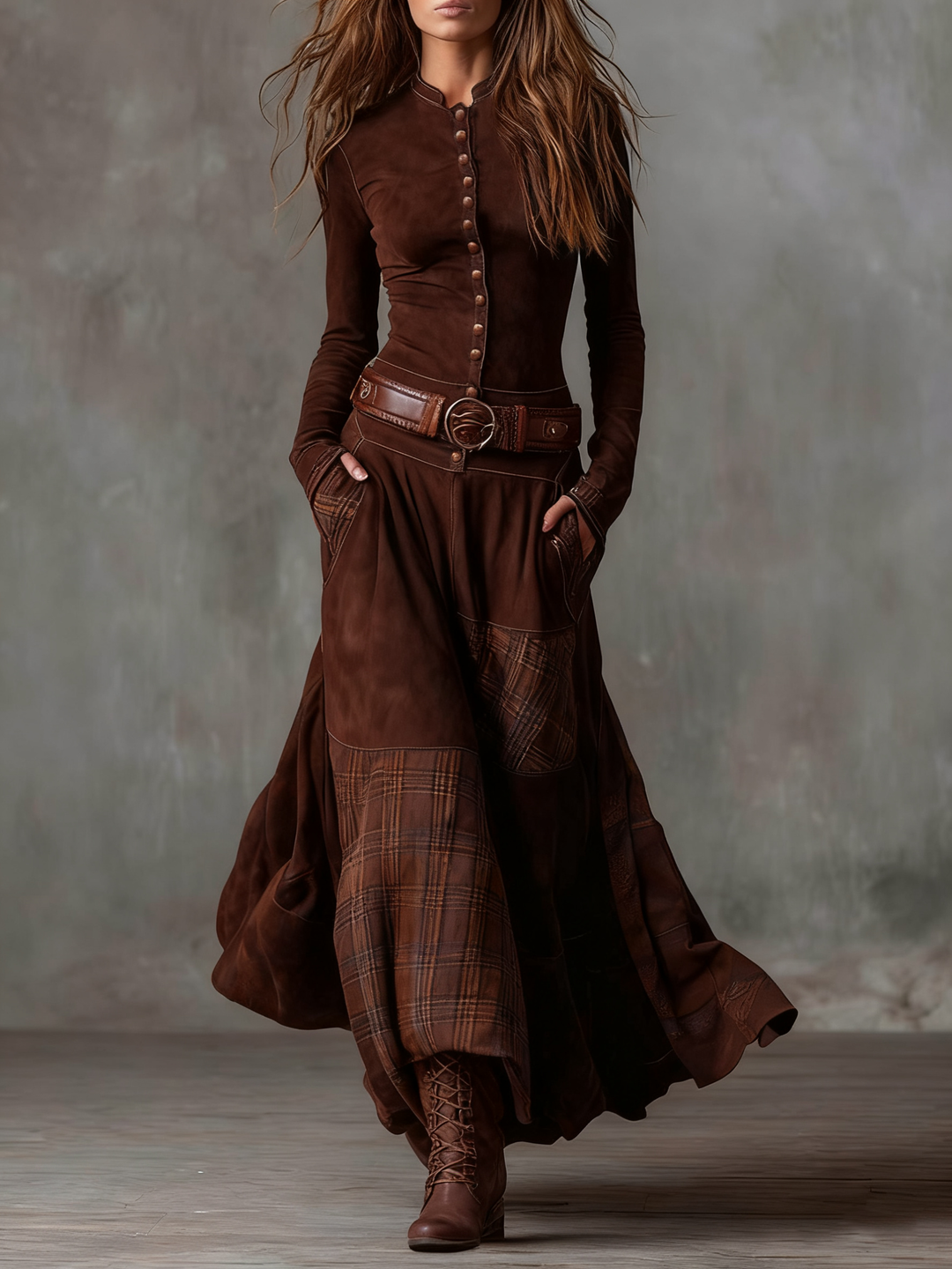 Women's Long-Sleeve Bohemian Flowing Maxi Dress