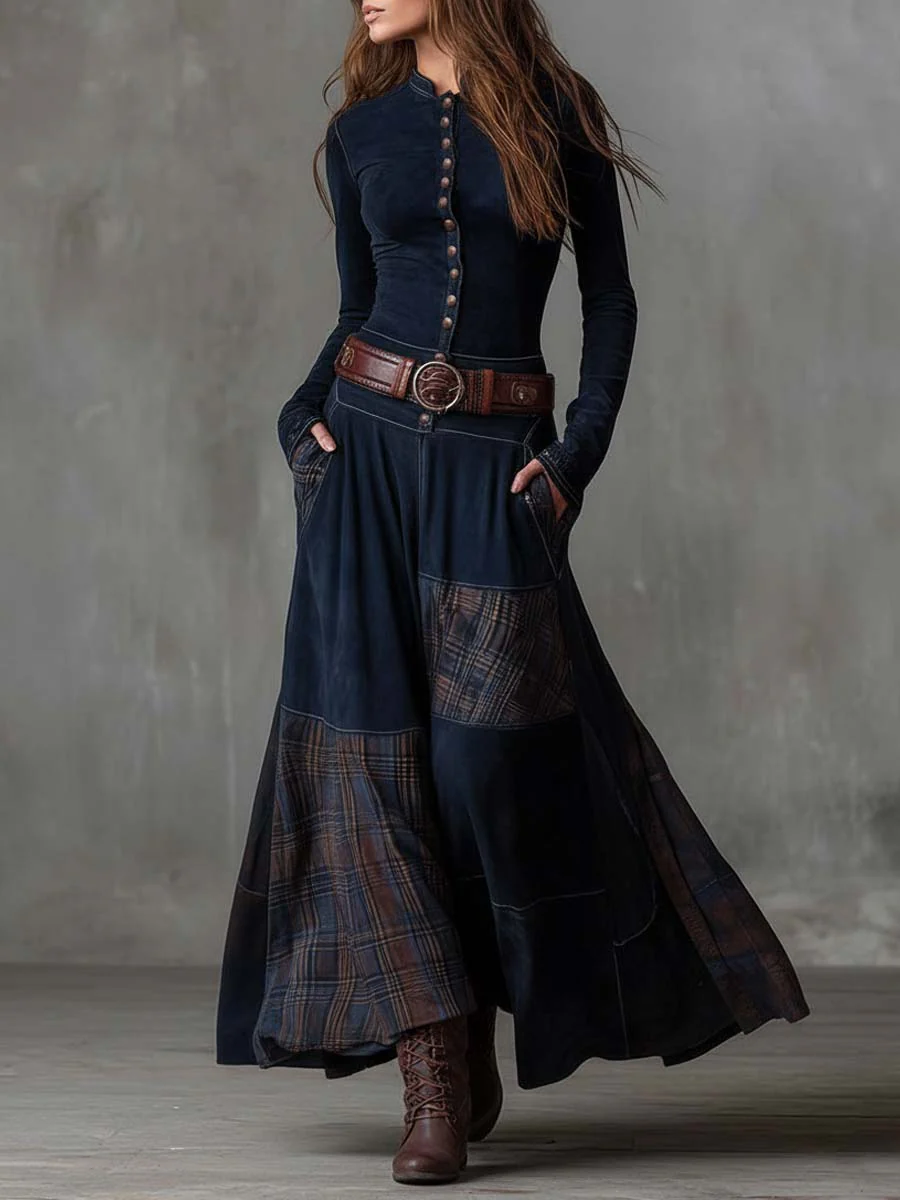 Women's Long-Sleeve Bohemian Flowing Maxi Dress