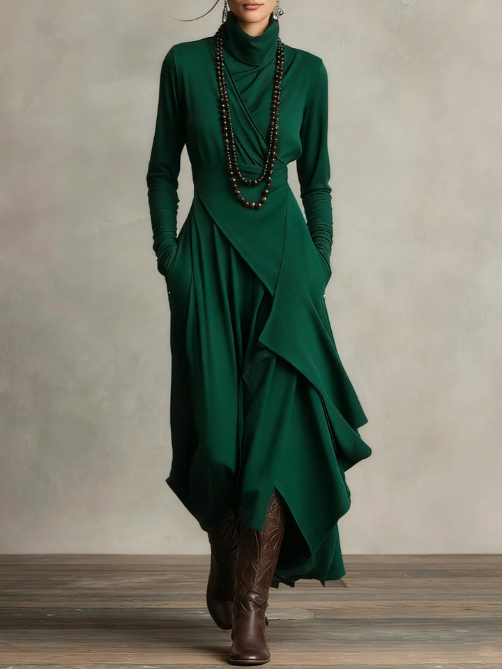 Robe Longue Fluide À Col Roulé Et Manches Longues Pour Femme