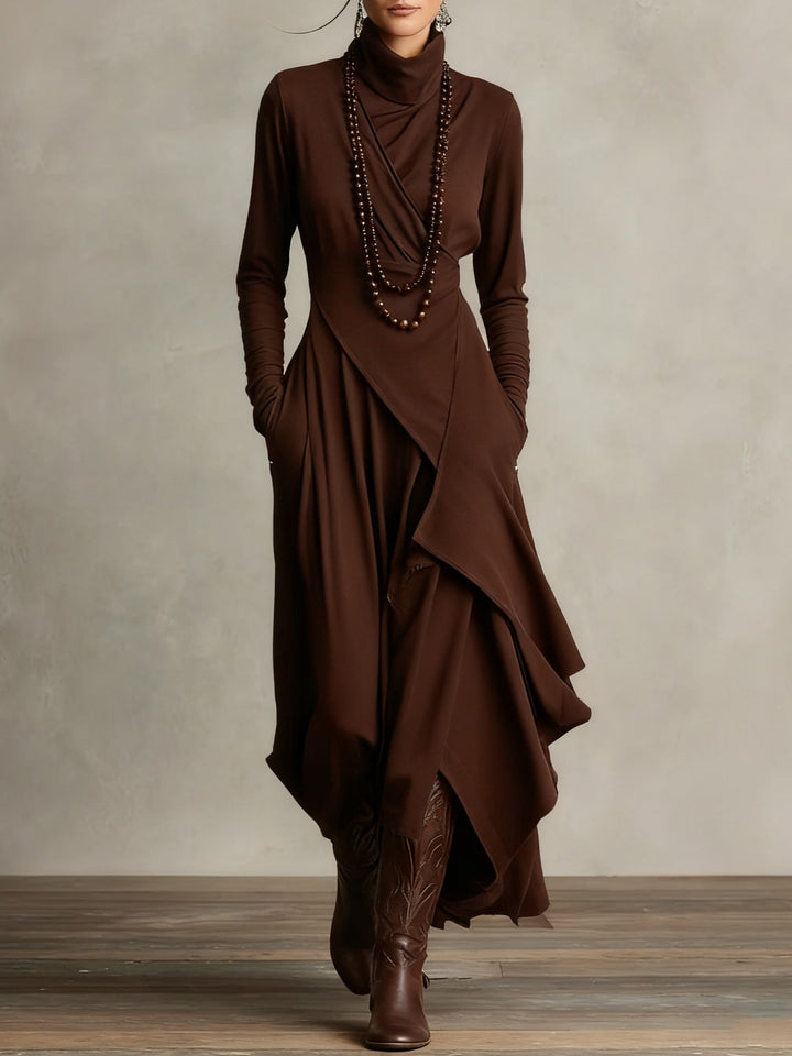Robe Longue Fluide À Col Roulé Et Manches Longues Pour Femme