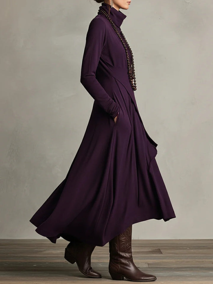 Robe Longue Fluide À Col Roulé Et Manches Longues Pour Femme