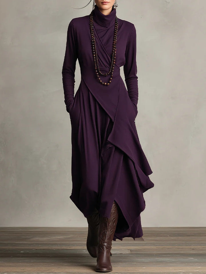 Robe Longue Fluide À Col Roulé Et Manches Longues Pour Femme