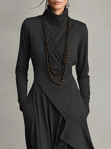 Robe Longue Fluide À Col Roulé Et Manches Longues Pour Femme