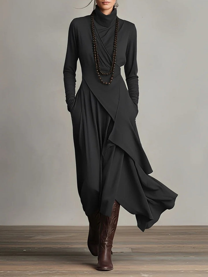 Robe Longue Fluide À Col Roulé Et Manches Longues Pour Femme