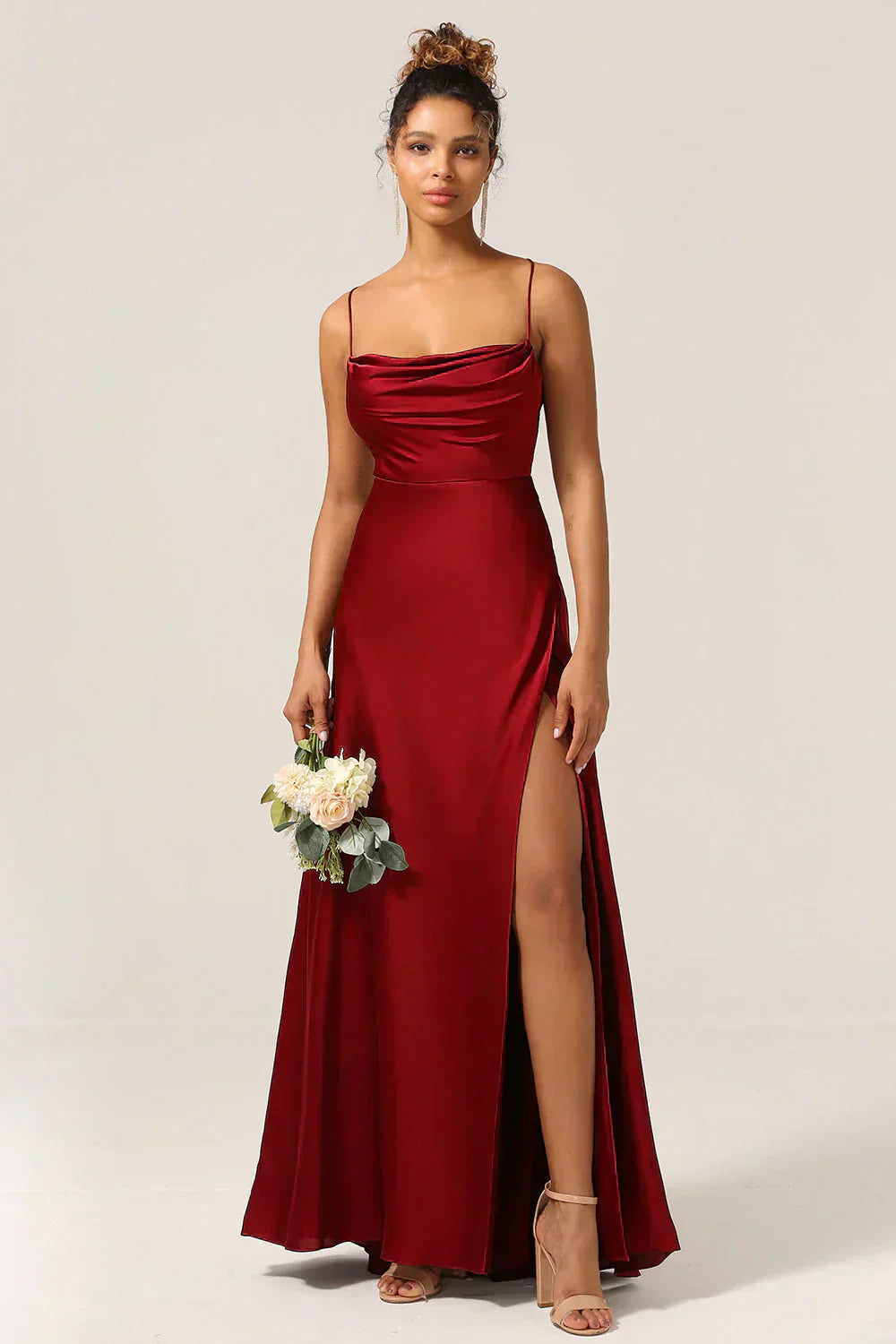 Robe Longue Satin Femme Fente Dos Nu Soirée