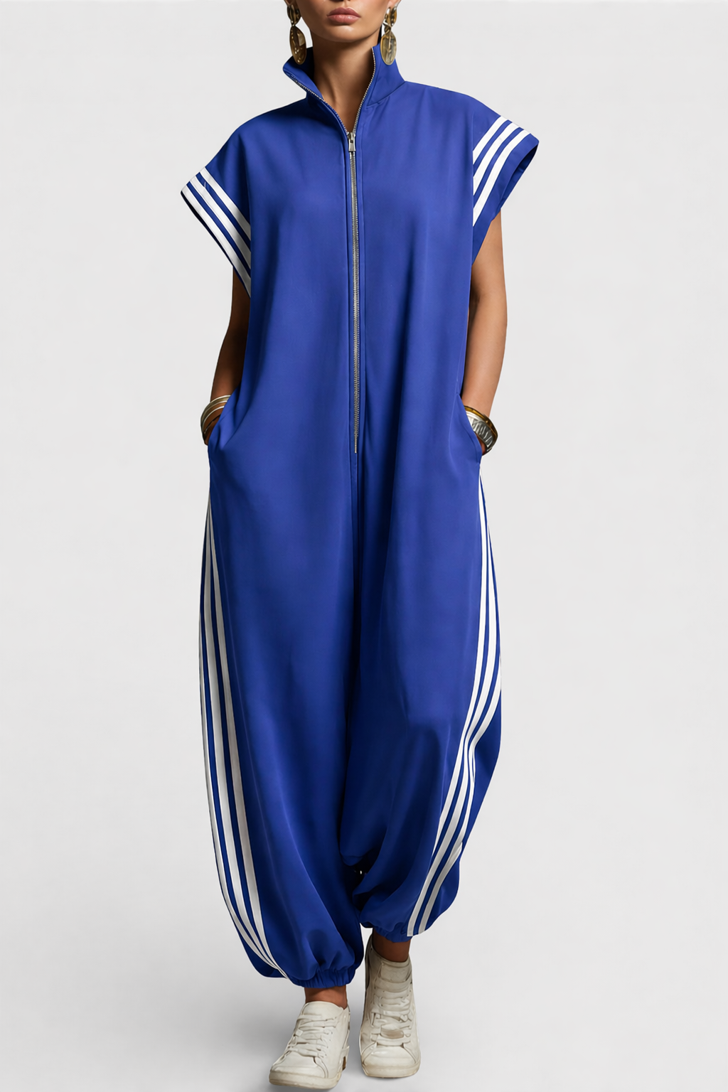 Combinaison Rayée Zippée et Ample Pour Femme