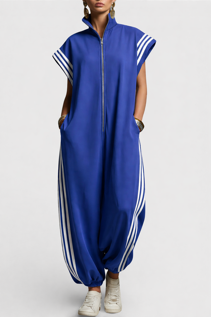 Combinaison Rayée Zippée et Ample Pour Femme