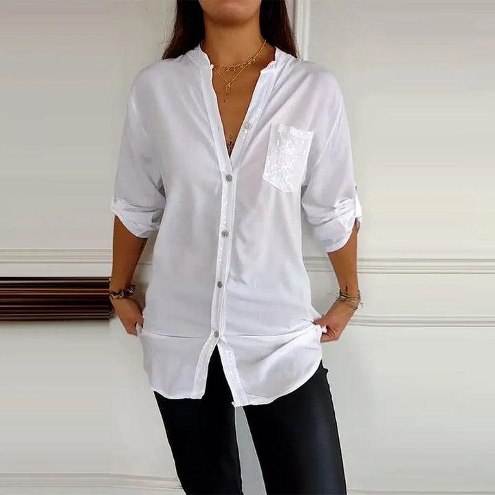 Elegant Women's Sequin Button-Down Shirt