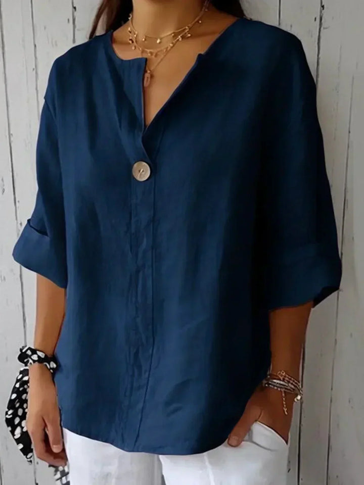 Blouse en Lin Boutonnée Femme Manches 3/4