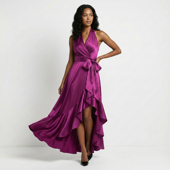 Robe Longue Portefeuille Femme Nœud Cérémonie