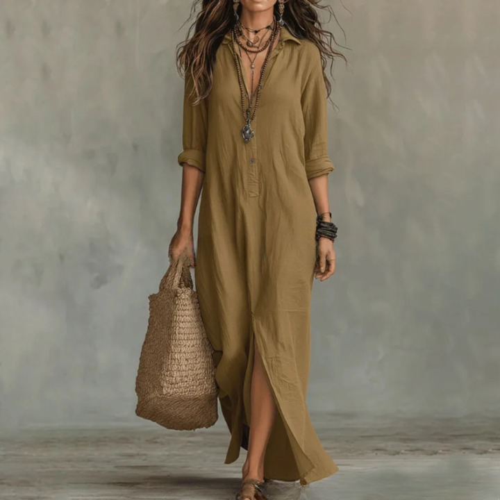 Robe Longue Col V Femme Manches 3/4