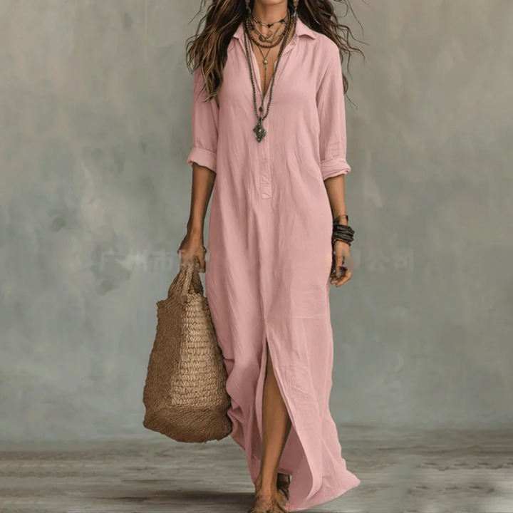 Robe Longue Col V Femme Manches 3/4
