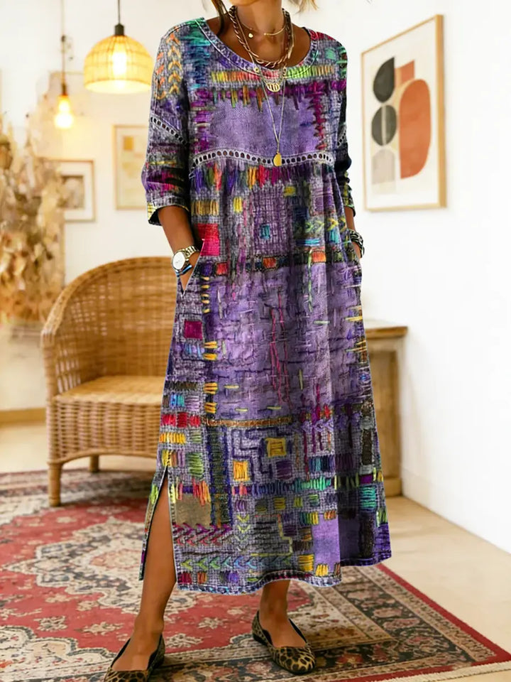 Robe Midi Femme Imprimé Artistique Fente
