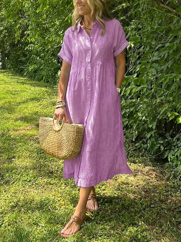 Robe Chemise Longue Femme Manches Courtes