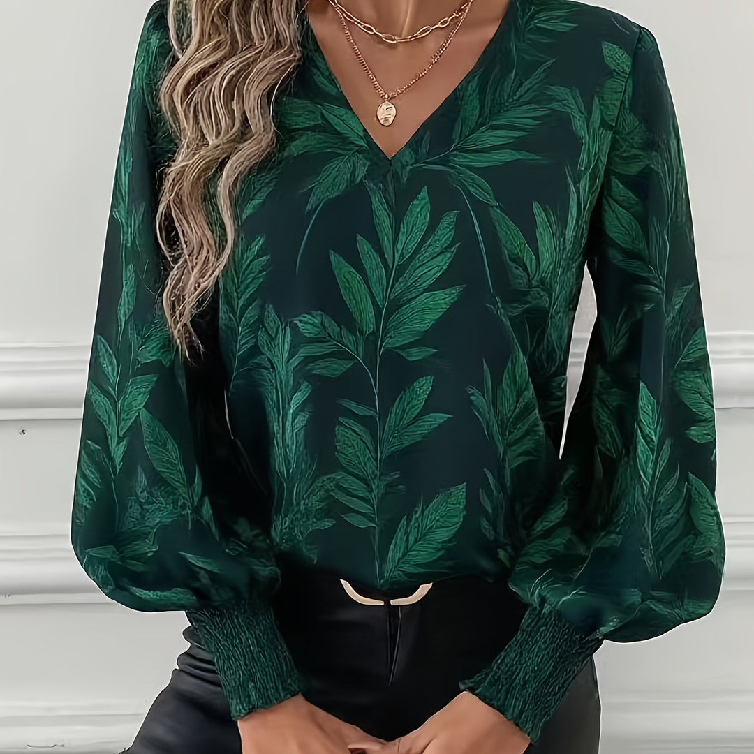 Blusa de mulher com decote em V e mangas balão