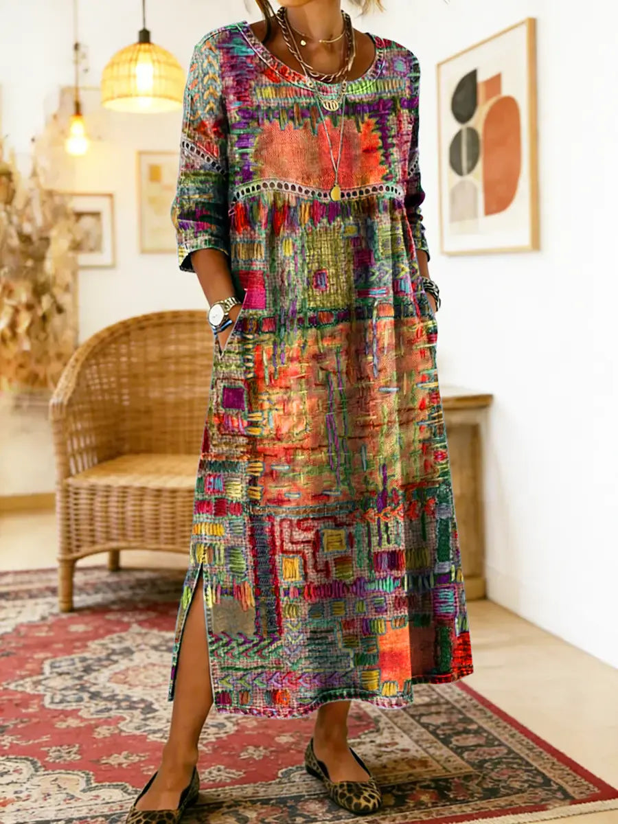 Robe Midi Femme Imprimé Artistique Fente