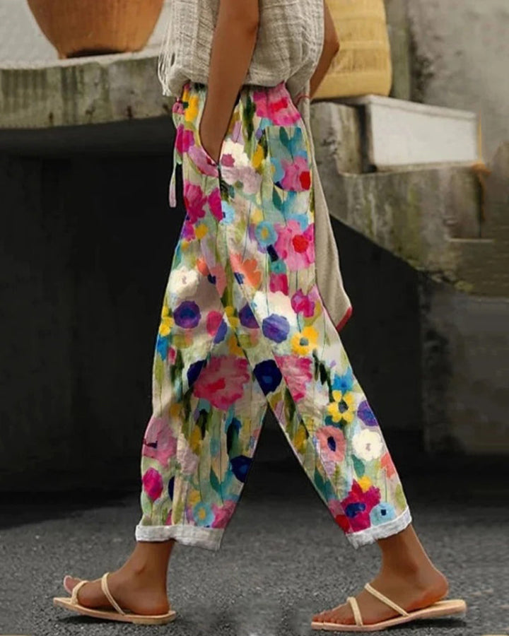 Pantalon Fleuri Fluide Femme Décontracté