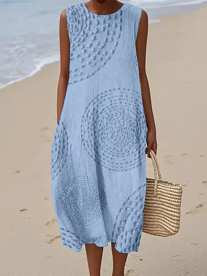 Robe Midi Brodée Sans Manches Femme