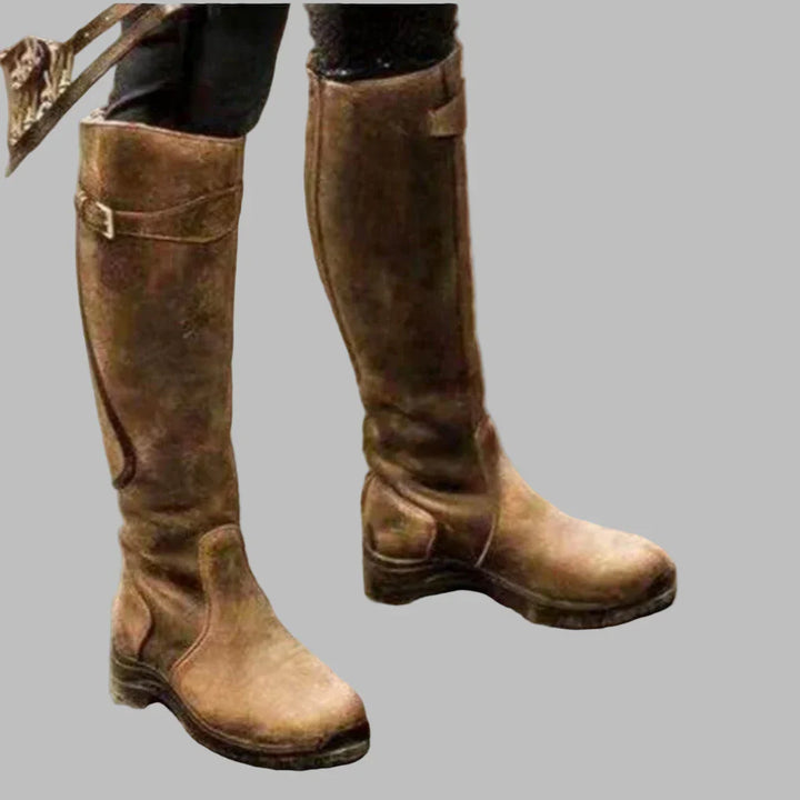 Bottes Hautes en Similicuir à Talons Bas Pour Femme