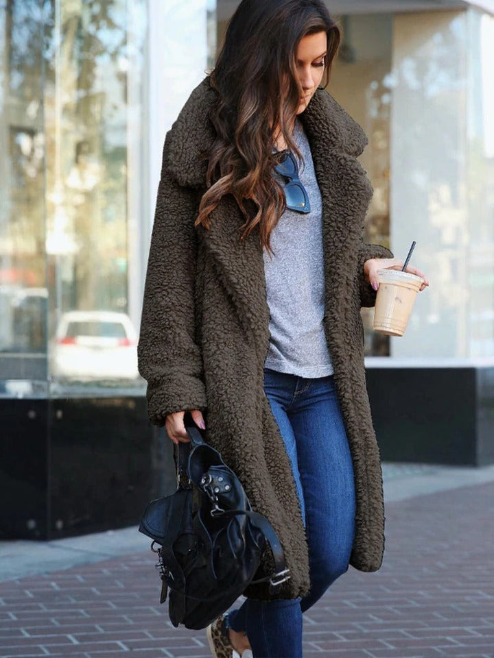 Manteau Long en Polaire Douce Effet Mouton Pour Femme