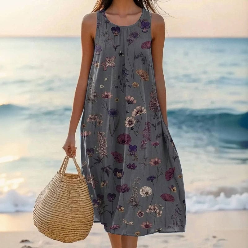 Robe Midi Femme Imprimé Floral Sans Manches
