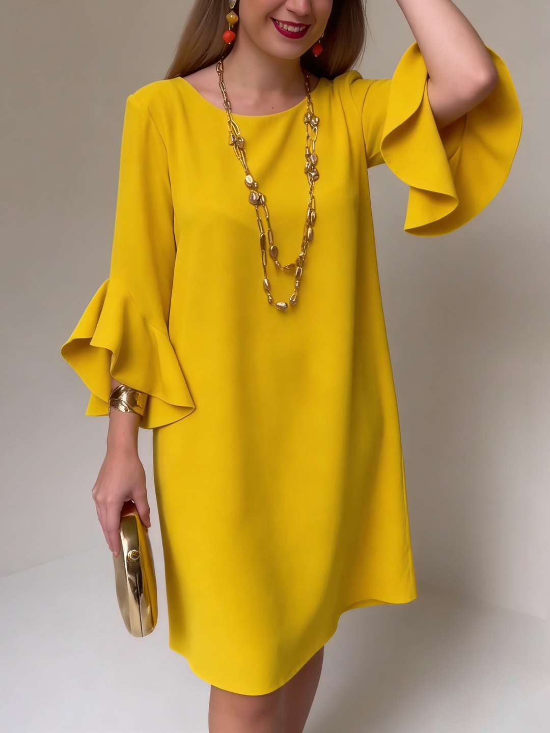 Women's Flowing Dress with Flared Sleeves