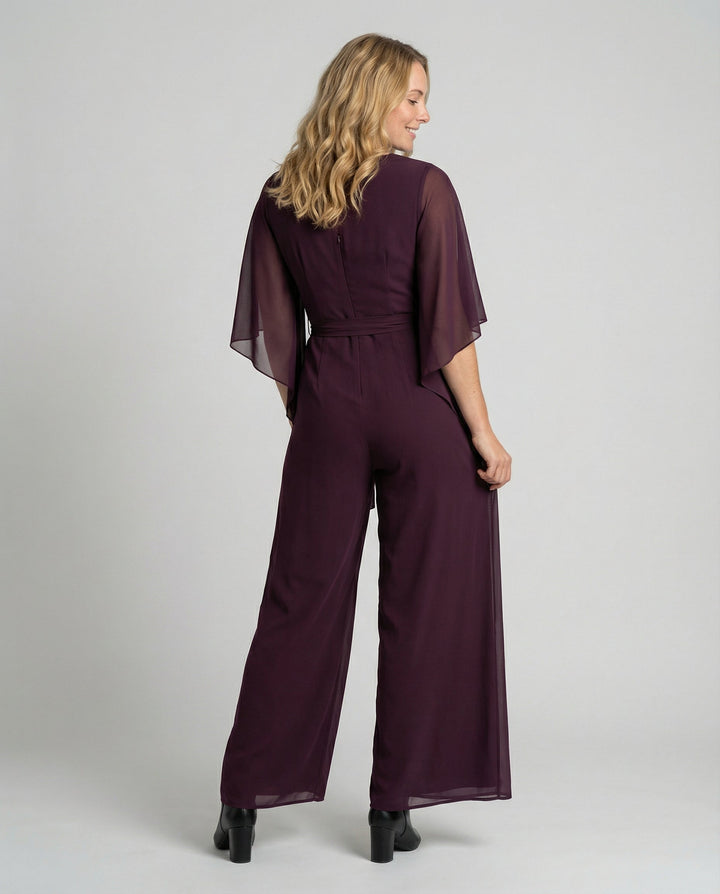 Combinaison Élégante Pour Femme à Jambes Larges et Manches Volantées
