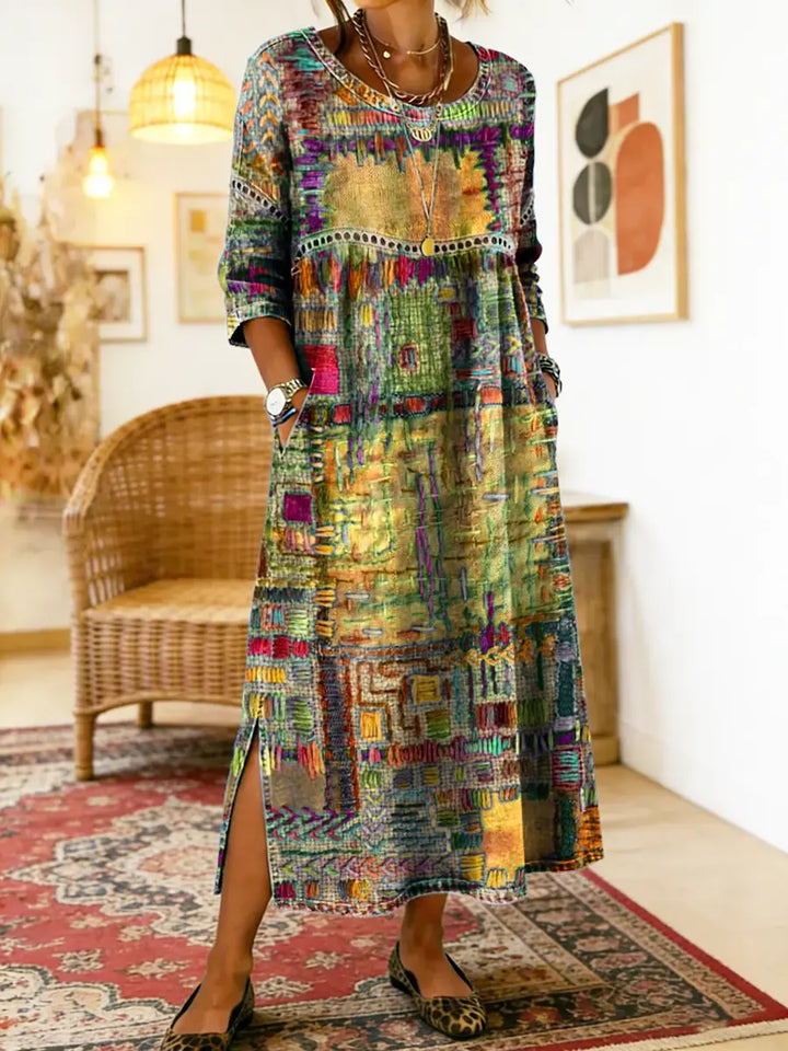 Robe Midi Femme Imprimé Artistique Fente