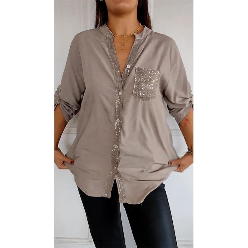 Elegant Women's Sequin Button-Down Shirt